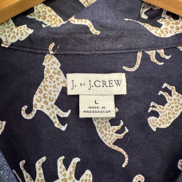 J. by J. Crew Navy and Cream Leopard Pattern Cotton Button Down Shirt / LG - Picture 3 of 10